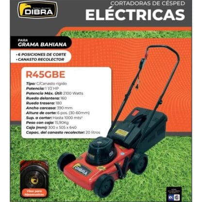 Cortadoras De Césped Eléctrica Dibra 2100w C/Canasto P/Grama Bahiana (R45GBE) - Imagen 2